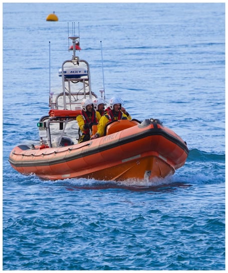 Teignmouth RNLI volunteers on board the inshore B-Class Atlantic 85 inshore lifeboat, Claude and Kath. Photo: Paul Venning Photography / RNLI