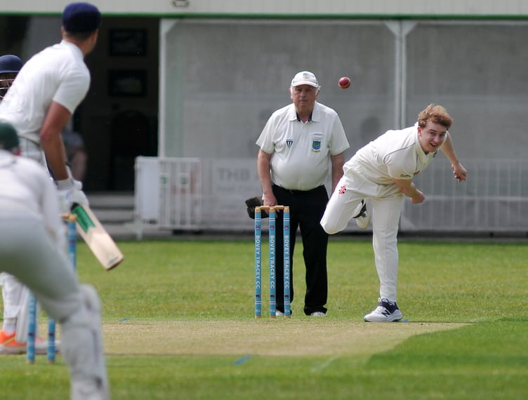 Devon Cricket League B Division. Bovey Tracey 2nd XI versus Ivybridge 1st XI. Bovey bower Harry Pitman