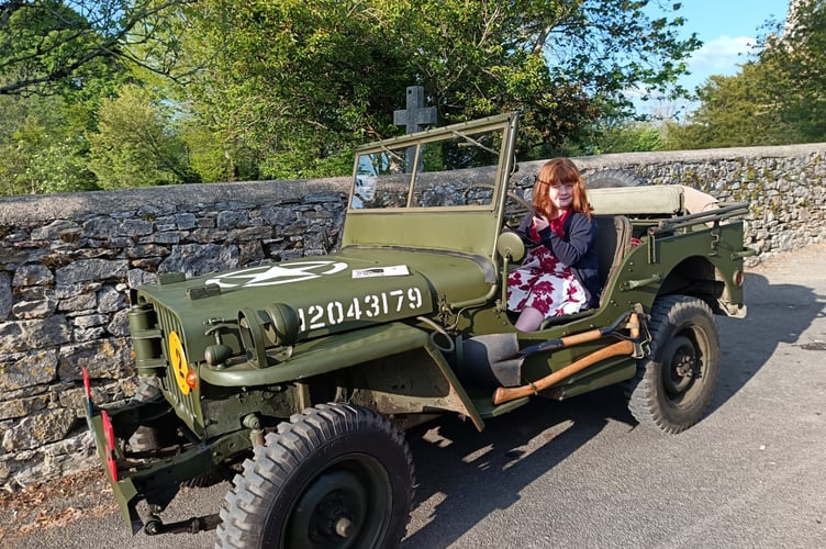 Polly Grute aged 7 in a WWII jeep at Buckfastleigh. Photo Buckfastleigh RBL 
