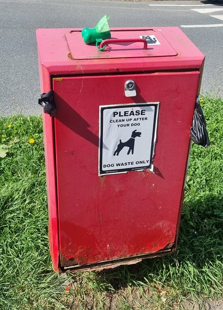 Red dog poo bin with free dog poo bag dispenser Chudleigh