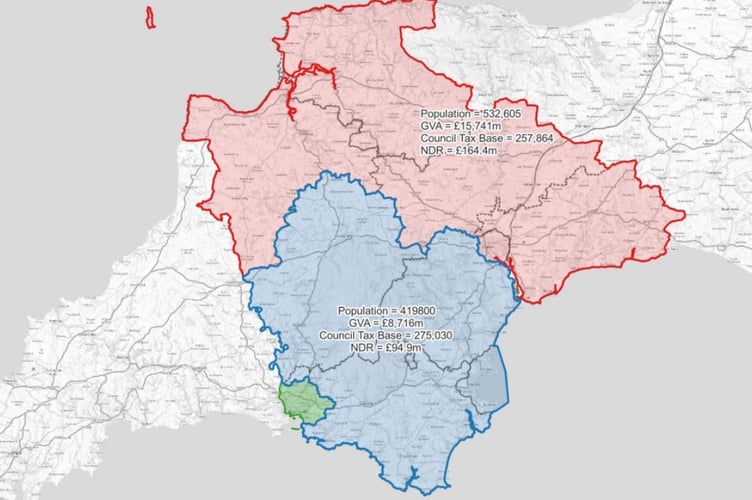 Map of the 1-4-5 local government proposal. Photo North Devon District Council 