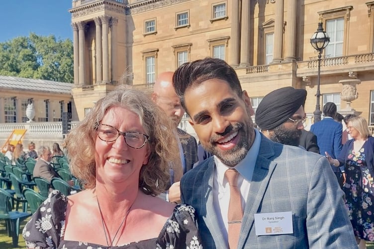 Victoria Ratcliffe with Dr Ranj Singh at Buckingham Palace for the Duke of Edinburgh Award Celebration