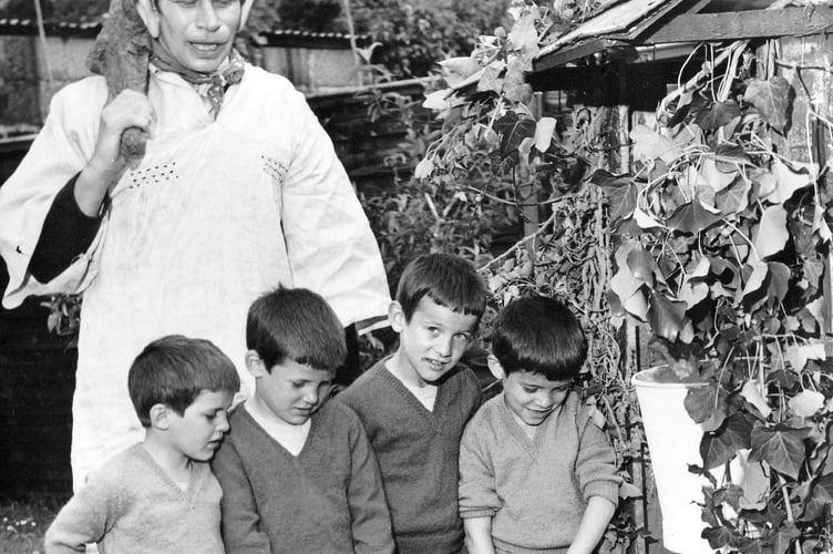 Fe-Fi-Fo_Fum - who's dropping coins in my wishing well asks the giant. Fun from Ogwell Fete in June 1971