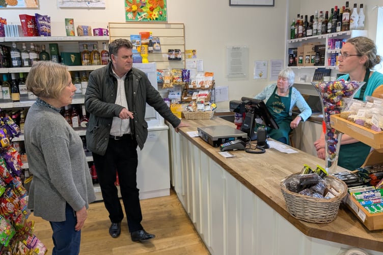 Central Devon MP Mel Stride visits volunteers at Ilsington Village Shop. 
