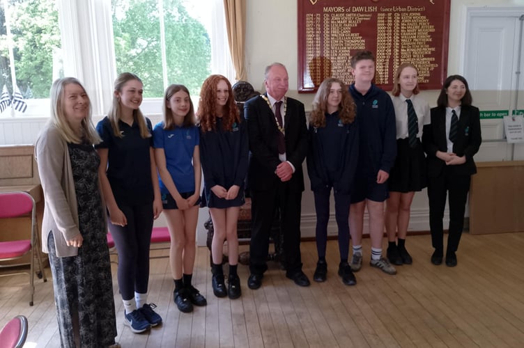 Students from Dawlish College at the reception for the visitors from Carhaix. Photo Noreen Goodchild