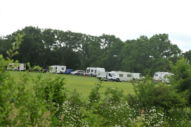 Travellers set up camp at Forches Cross near Newton Abbot