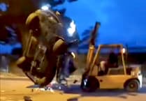 WATCH: Forklift flips car at Newton Abbot industrial estate