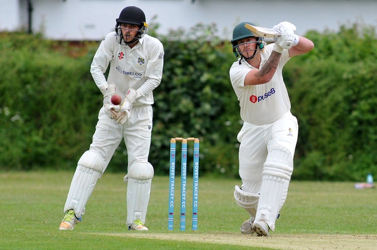 Devon Cricket League B Division. Bovey Tracey 2nd XI versus Ipplepen 1st XI. Bovey 'keeper Sam Russell and Pens' batsman Aidan Phillips

Pen's won the toss and elected to bat scoring 200all out after 45 overs. Bovey took to the crease after tea requiring 201 but were all out for 182 after 42.5 overs, giving Ipplpen an 18 run win.