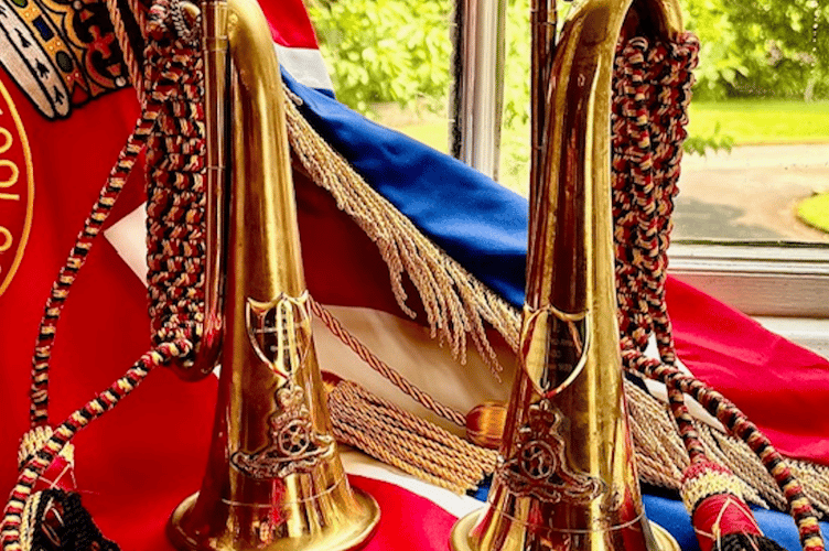 The two commemorative bugles - Reed VC Bugle and the Nurse VC Bugle.