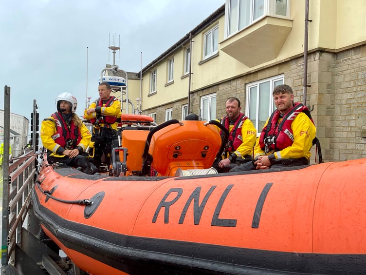 Volunteer crew from Teignmouth RNLI on board the Claude and Kath at the naming ceremony and service of dedication