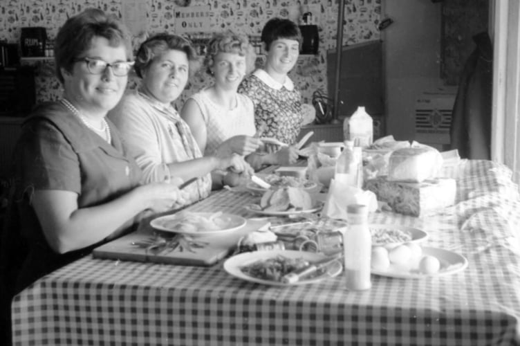 Tea ladies hard at work back in 1969, buttering the sandwiches in Bovey Tracey pavilion, long before the kitchen was added