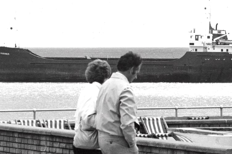 Stuck fast - the Celtic Mariner aground on a sandbank off Teignmouth on September 3, 1986