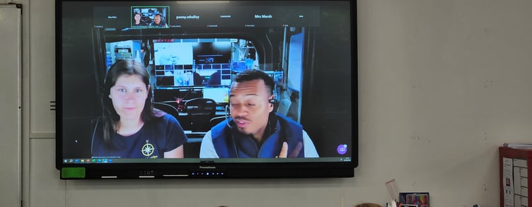 Scientists broadcasting from the Pacific Ocean to students at Coombeshead College.