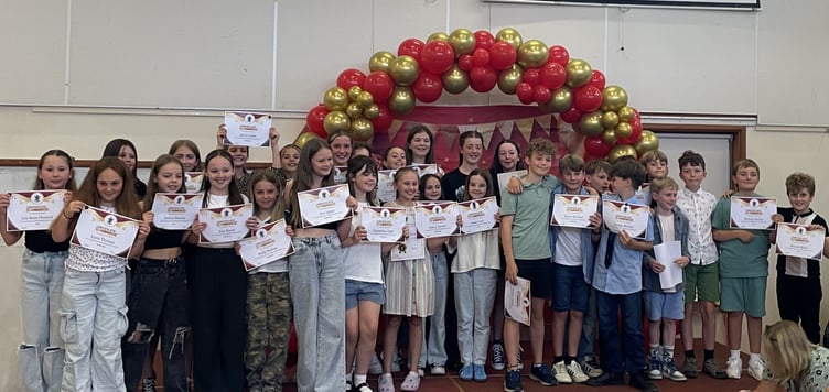 Year 6 children from Blackpool C of E Primary School in Liverton celebrate their awards.