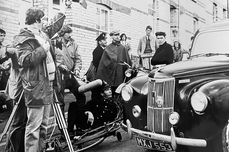 Filming an episode of Big Jim and The Figaro Club on the street of Newton Abbot in October 1980