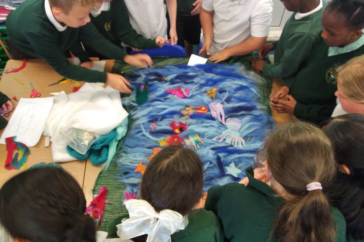 OLSP Year 5 children worked together to create an underwater textile masterpiece