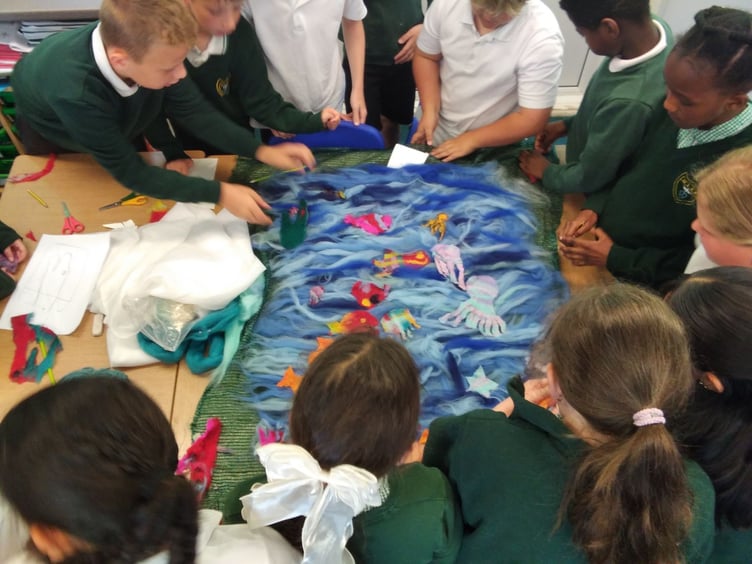 OLSP Year 5 children worked together to create an underwater textile masterpiece
