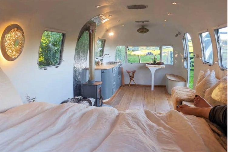 The interior of the Airstream trailer.