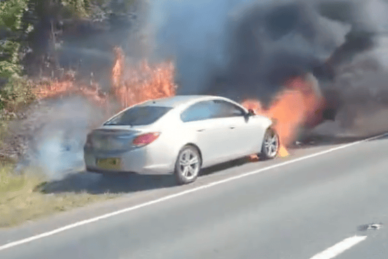 Car fire on A381, Newton Abbot