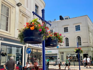 Hanging baskets add colour to town centre