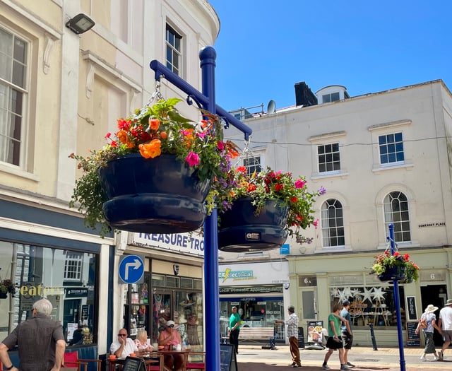 Hanging baskets add colour to town centre