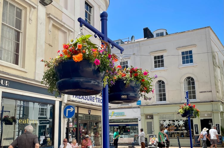 Teignmouth town centre Bank Street hanging basket