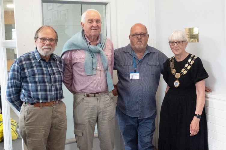 Befrienders Brian Edwards, Rod Dale and Kevin Addey with Mayor Cllr Sheila Brooke. Photo Jon Arnold 
