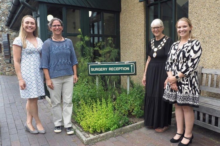 DR Charlotte Stanley,  Elly Moseley (Growing Spcae volunteer), Mayor Cllr Shelia Brooke and DR Thea Collins at the surgery sensual garden. Photo Jon Arnold 