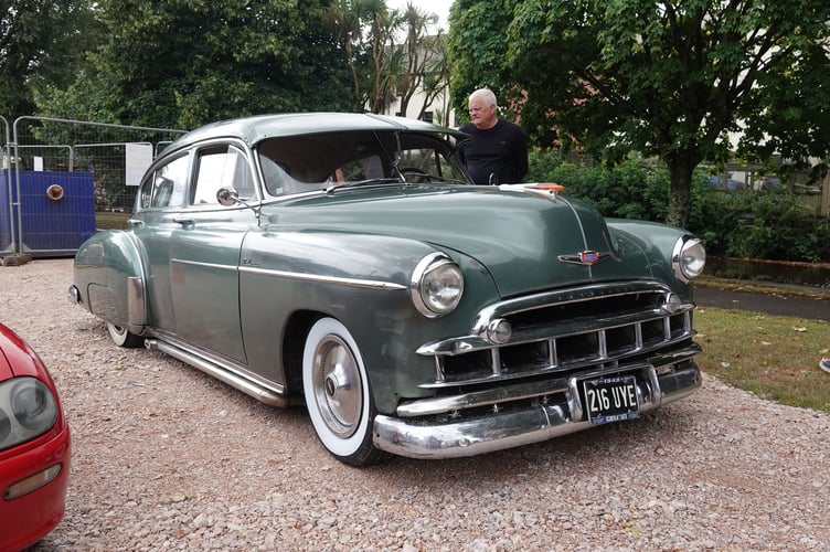 Dawlish Celebrates Carnival Car Show. Whitewall tyres on a classic Chevy Photo Bob Simpson
