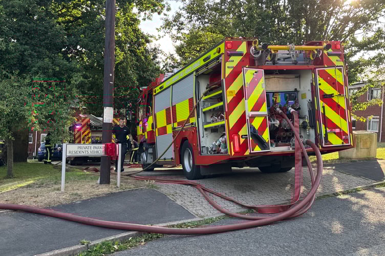 Fire engines at the scene of the Crediton property fire.  AQ 7767
