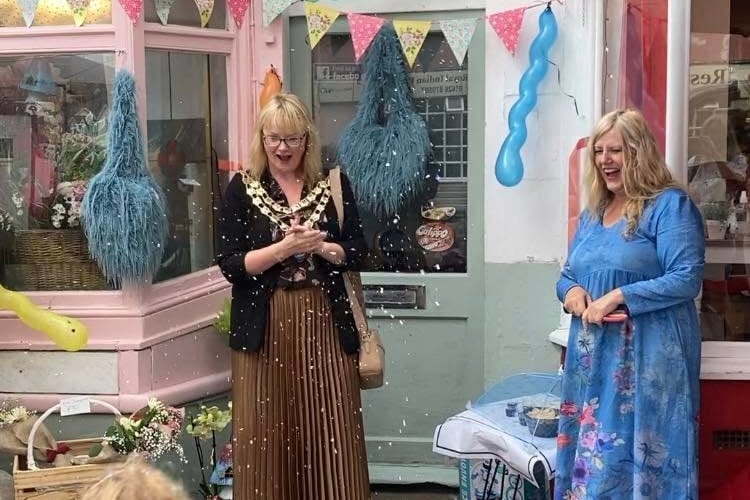 Teignmouth mayor councillor Cate Williams with Meadows  owner Leanne Martin at the official opening of the florist and gift shop