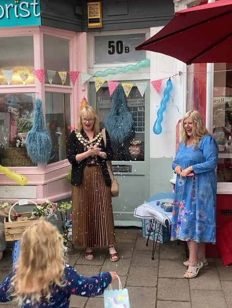 Teignmouth mayor councillor Cate Williams with Meadows  owner Leanne Martin at the official opening of the florist and gift shop