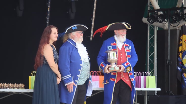 Dawlish Town Crier Bob Graham with his Armada Cup. Photo Tom Ladds