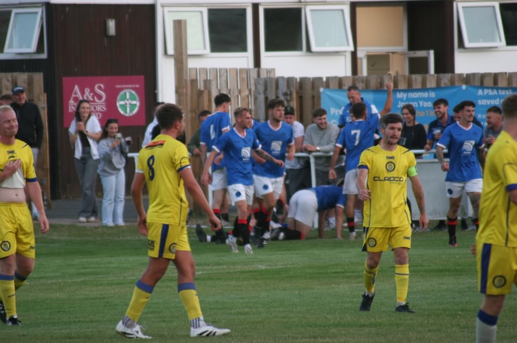 Newton Abbot Spurs celebrate a second goal