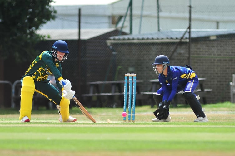 Devon Cricket League A Division, Bovey Tracey versus Kilmington. Bovey opener Jake Pascoe and Kilmington 'keeper Connor Trott