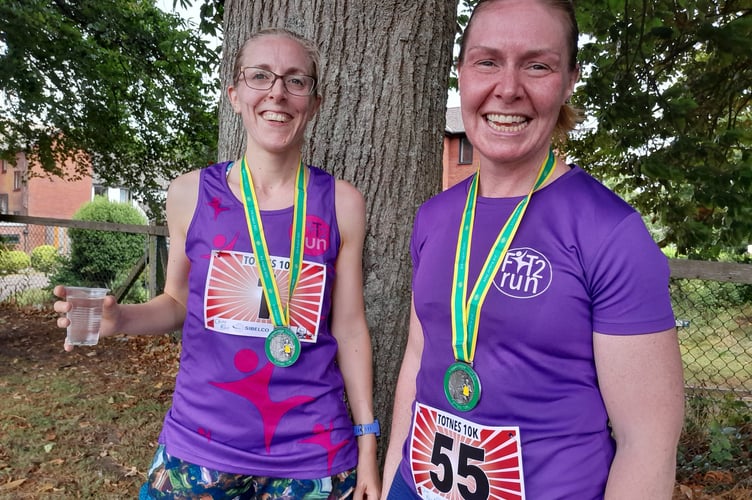 Becky Abbott and Hayley Bignell at the Totnes 10k