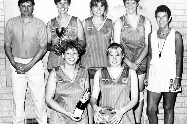 The winning basketball team from the Smugglers Inn who came tops in a local basketball competition held at Broadmeadow Sports Centre in June 1994. Pictured here are: Richard Holland, Debbie Richards, Sue Heath, Susie Hannaby, Barbara Andrews, Nicki Hayday and Ali SInden