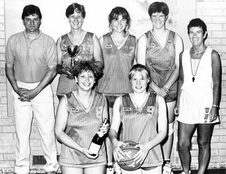 The winning basketball team from the Smugglers Inn who came tops in a local basketball competition held at Broadmeadow Sports Centre in June 1994. Pictured here are: Richard Holland, Debbie Richards, Sue Heath, Susie Hannaby, Barbara Andrews, Nicki Hayday and Ali SInden