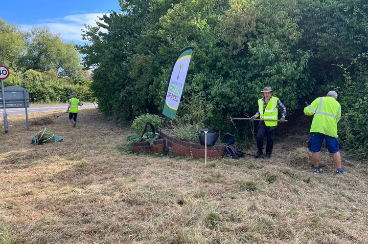 Volunteers clear Exminster wildflower verges. Photo Exminster Green Spaces