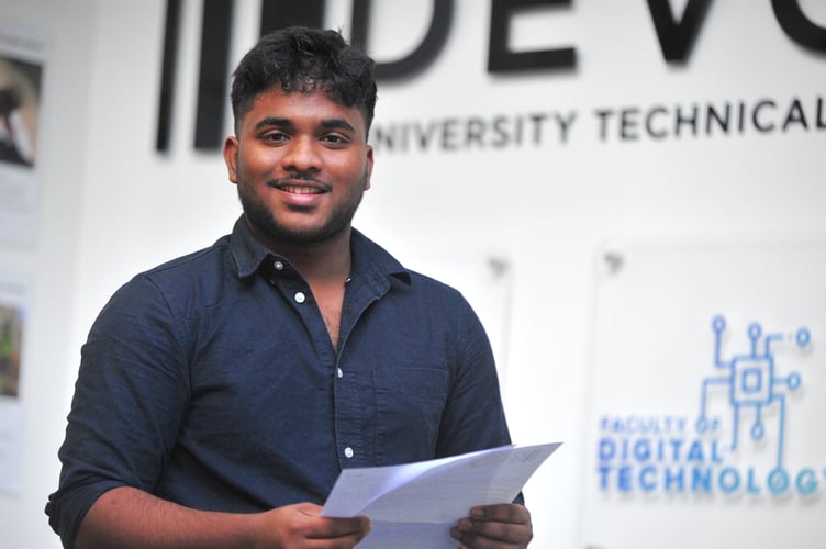 A Levels results day at South Devon University Technical College. Patrick Antony will be London-bound for an engineering apprenticeship with his merit for Extended BTEC Engineering.