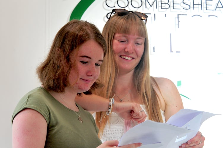 A Levels results day at Newton Abbot's Coombeshead Academy. Alex Craven and Nicole Fordham check their results. Both are univerty-bound - Alex to Birmingham to study Photography and Nicole will be tacking Human Geography at Exeter