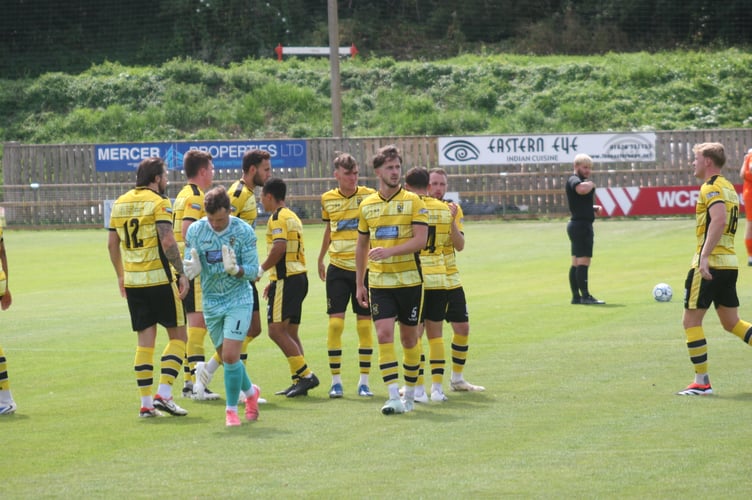 Buckland Athletic players before kick-off vs Wellington