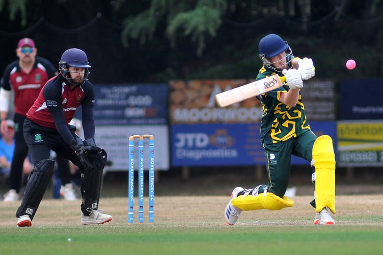 Devon Cricket League A Division.  Bovey Tracey versus Barton. Bovey's Sam Havey and BArton 'keeper Steve Lewis

A 151 run win for Bovey who were put into bat by Barton and closed at 268/8 after 50 overs. BArton were 117 all out after 34.1 overs.