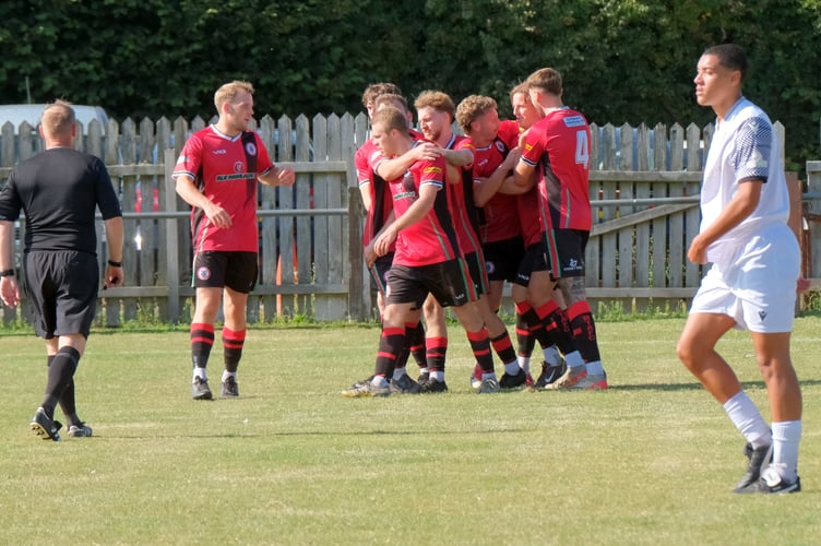 Bovey Tracey AFC celebrations vs St Austell