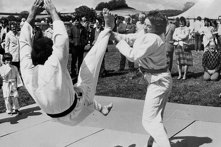 Taking a fall during a judo demonstration at Broadhempston Village Fete in June 1986