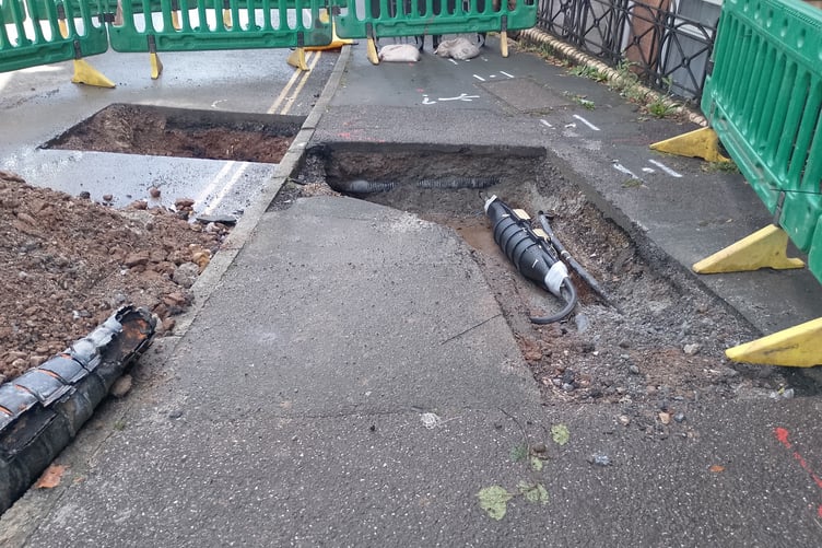 Work by National Grid to repair fault in Dawlish. Photo Noreen Goodchild