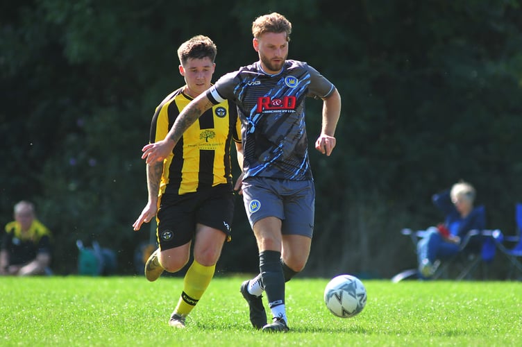 South Devon Football League Division 1. Watts Blake Bearne versus Beesands Rovers. A home defeat for the Claymen who were stung by three goals to one by Beesands
