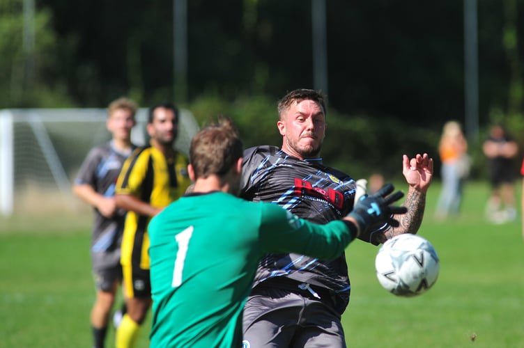 South Devon Football League Division 1. Watts Blake Bearne versus Beesands Rovers. A home defeat for the Claymen who were stung by three goals to one by Beesands