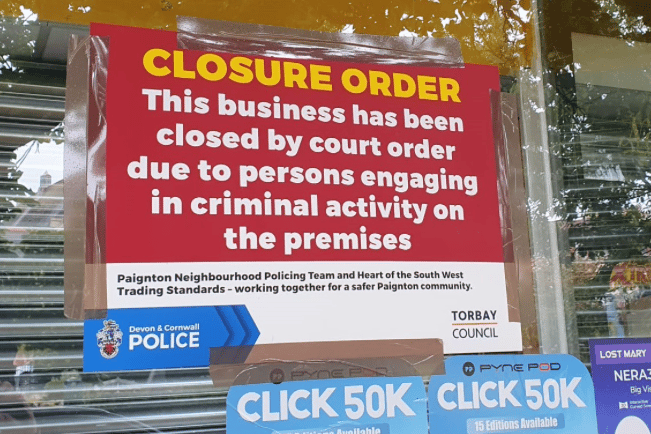 A previous closure order served on a Paignton shop in July 2025