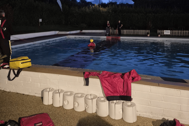 The crew made the short journey to the town's popular outdoor pool for the training